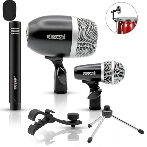 Conga Mic Snare Tom Microphone Drum Kit Condenser XLR Instrument Mics BLACK - Picture 1 of 10